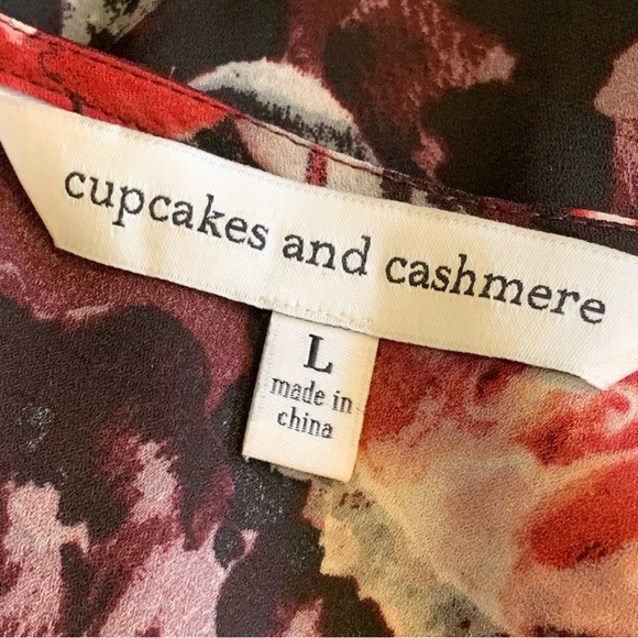 CUPCAKES AND CASHMERE Blouse Floral Top Large Burgundy Wine - Picture 9 of 11